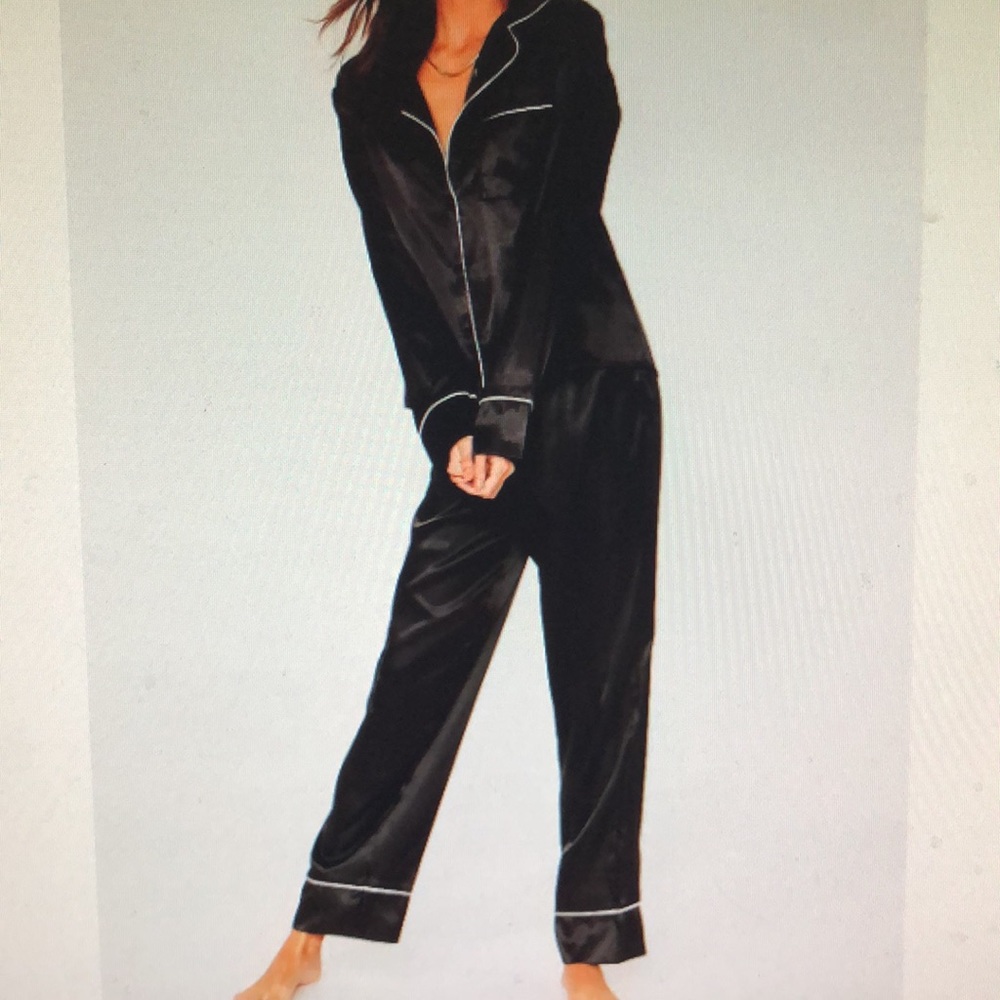 Nasty Gal Satin Black Shirt Pants Pajama Set NWT Sz 6